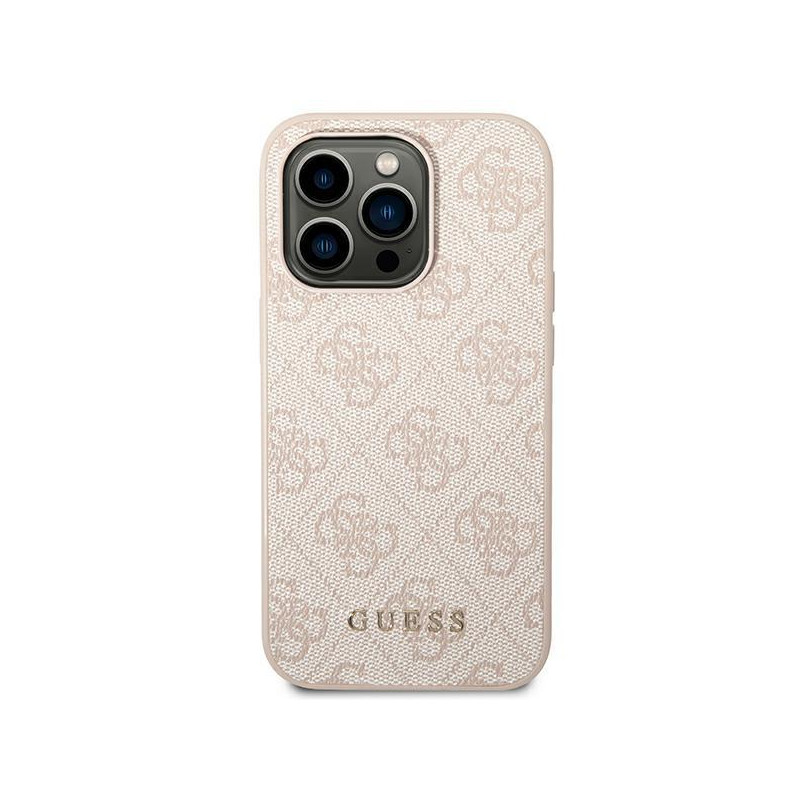 Guess 4G Metal Gold Logo dėklas, skirtas iPhone 14 Pro Max - rožinis