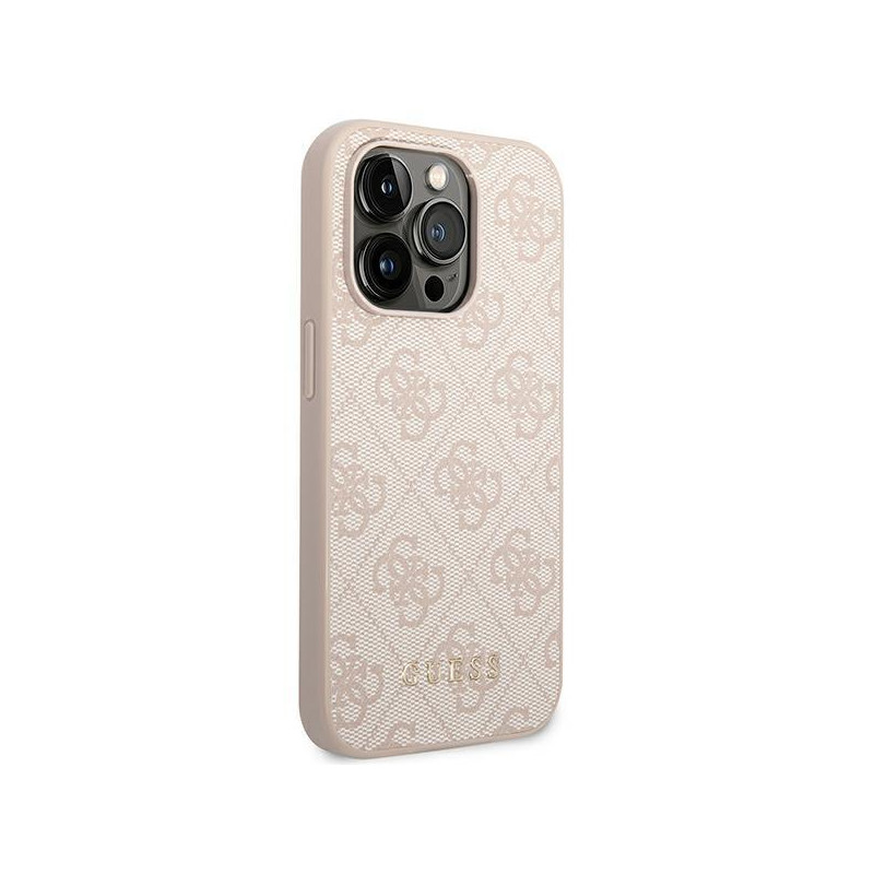 Guess 4G Metal Gold Logo dėklas, skirtas iPhone 14 Pro Max - rožinis