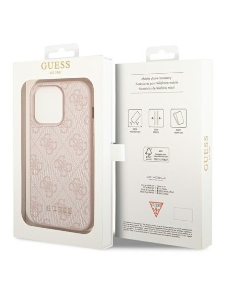 Guess 4G Metal Gold Logo dėklas, skirtas iPhone 14 Pro Max - rožinis Guess 4G Metal Gold Logo dėklas, skirtas iPhone 14 Pro Max - rožinis