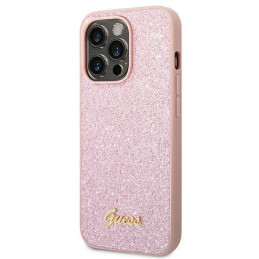 Guess Glitter Script dėklas iPhone 14 Pro - rožinis
