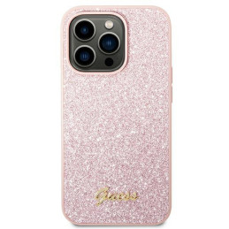 Guess Glitter Script dėklas iPhone 14 Pro - rožinis