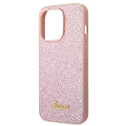 Guess Glitter Script dėklas iPhone 14 Pro - rožinis
