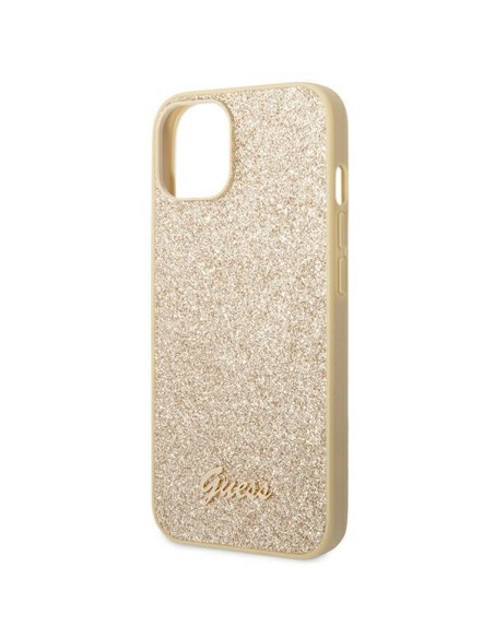 Guess Glitter Script dėklas iPhone 14 Plus - auksinis