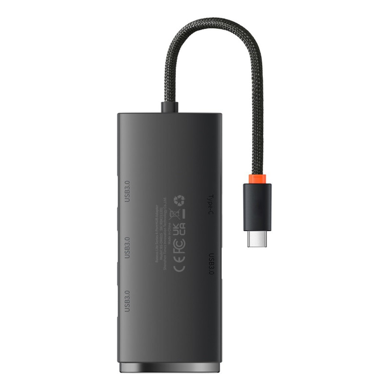 Lite serijos USB-C HUB adapteris 4x USB 3.0 25cm juodas