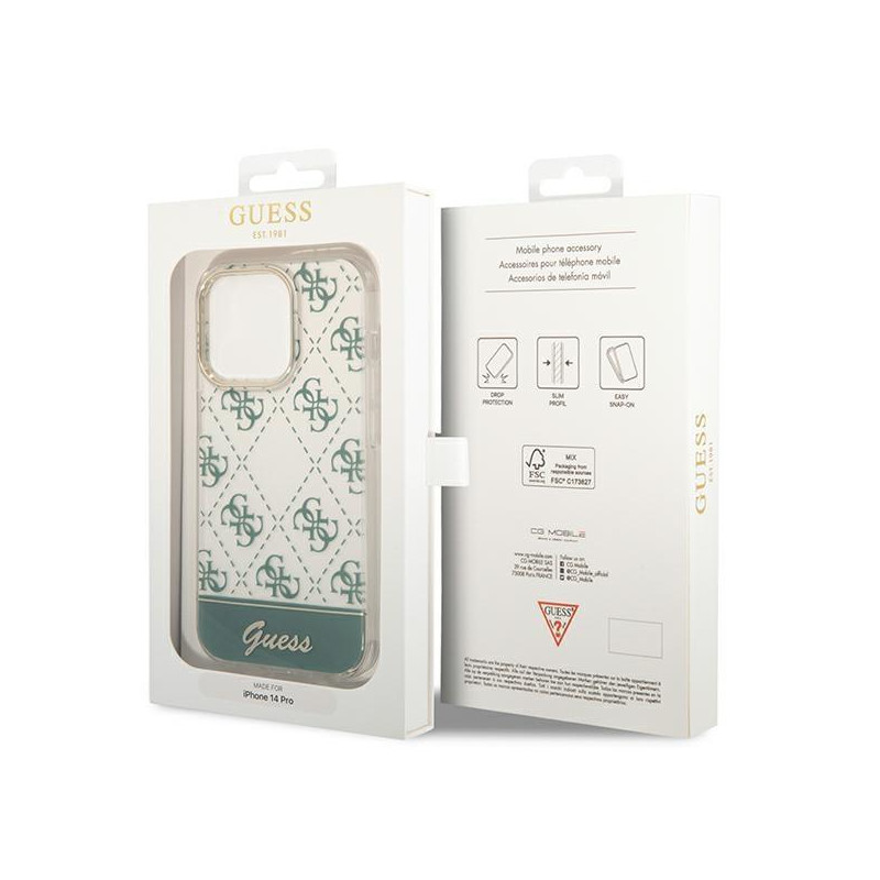 Guess GUHCP14XHG4MHA iPhone 14 Pro Max 6,7" chaki kieto dėklo 4G šablono scenarijus