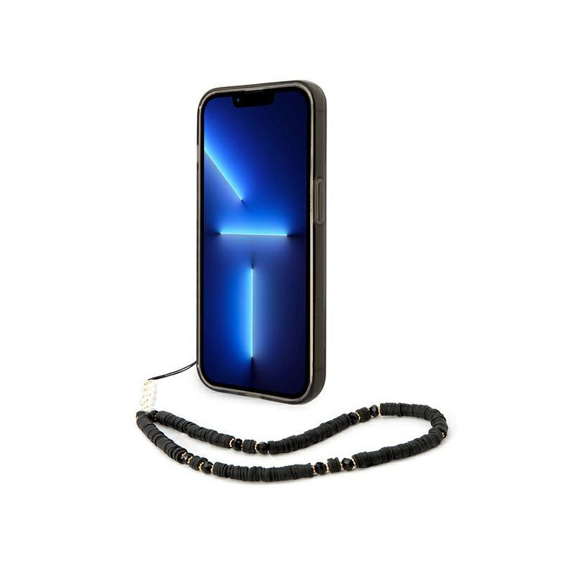 Guess Translucent Pearl Strap dėklas, skirtas iPhone 14 Pro - juodas