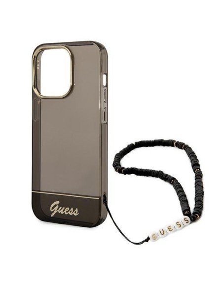 Guess Translucent Pearl Strap dėklas, skirtas iPhone 14 Pro - juodas Guess Translucent Pearl Strap dėklas, skirtas iPhone 14 Pro - juodas