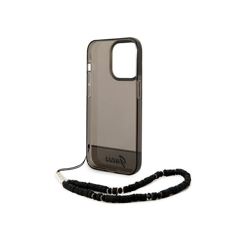 Guess Translucent Pearl Strap dėklas, skirtas iPhone 14 Pro - juodas