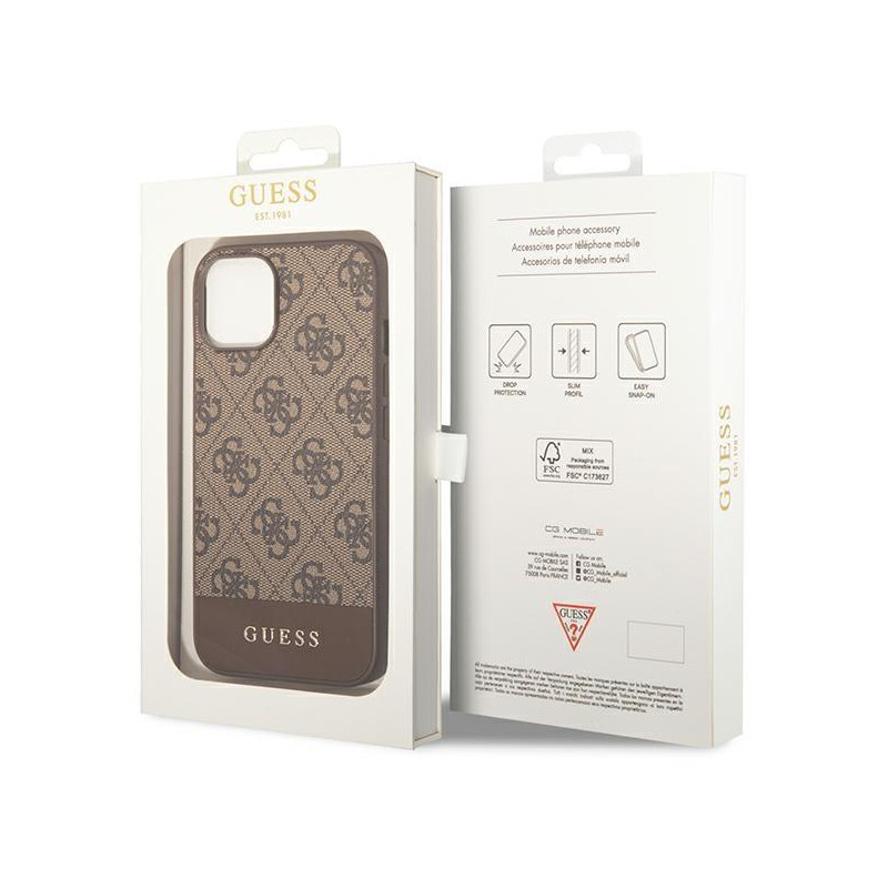 Guess GHUHCP14SG4GLBR iPhone 14 6,1 colio rudas/ rudas kietas dėklas 4G Stripe Collection