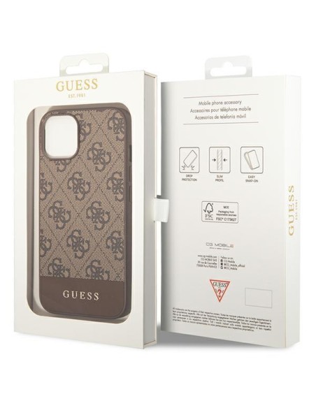Guess GHUHCP14SG4GLBR iPhone 14 6,1 colio rudas/ rudas kietas dėklas 4G Stripe Collection Guess GHUHCP14SG4GLBR iPhone 14 6,1 colio rudas/ rudas kietas dėklas 4G Stripe Collection