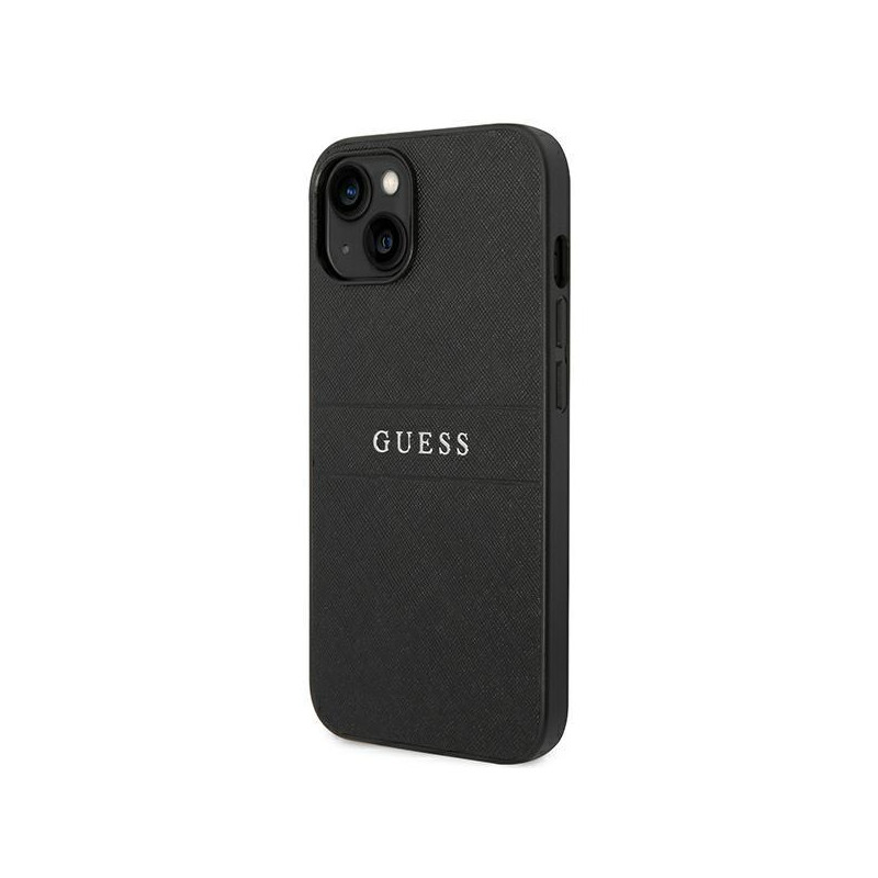 Guess Saffiano Strap dėklas iPhone 14 Plus - juodas