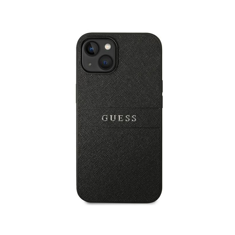 Guess Saffiano Strap dėklas iPhone 14 Plus - juodas