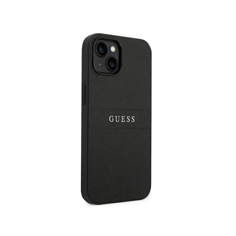 Guess Saffiano Strap dėklas iPhone 14 Plus - juodas