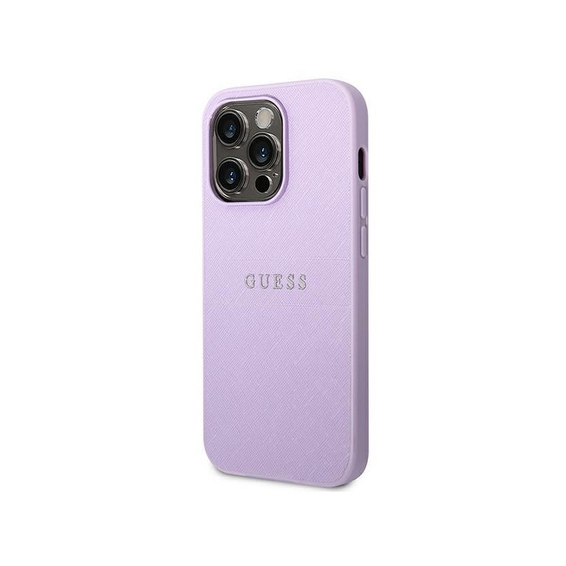 Guess Saffiano Strap dėklas, skirtas iPhone 14 Pro - violetinė