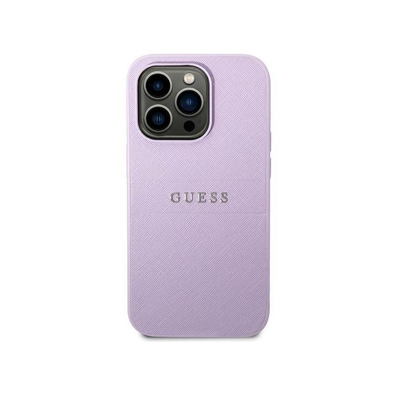 Guess Saffiano Strap dėklas, skirtas iPhone 14 Pro - violetinė