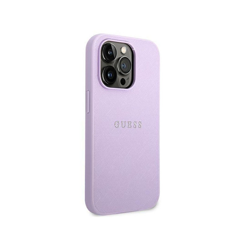 Guess Saffiano Strap dėklas, skirtas iPhone 14 Pro - violetinė