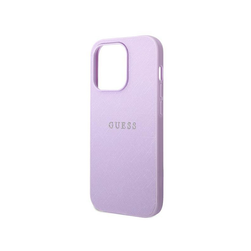Guess Saffiano Strap dėklas, skirtas iPhone 14 Pro - violetinė
