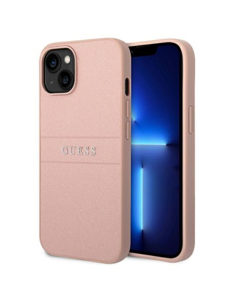 Guess Saffiano Strap dėklas iPhone 14 Plus - rožinis Guess Saffiano Strap dėklas iPhone 14 Plus - rožinis