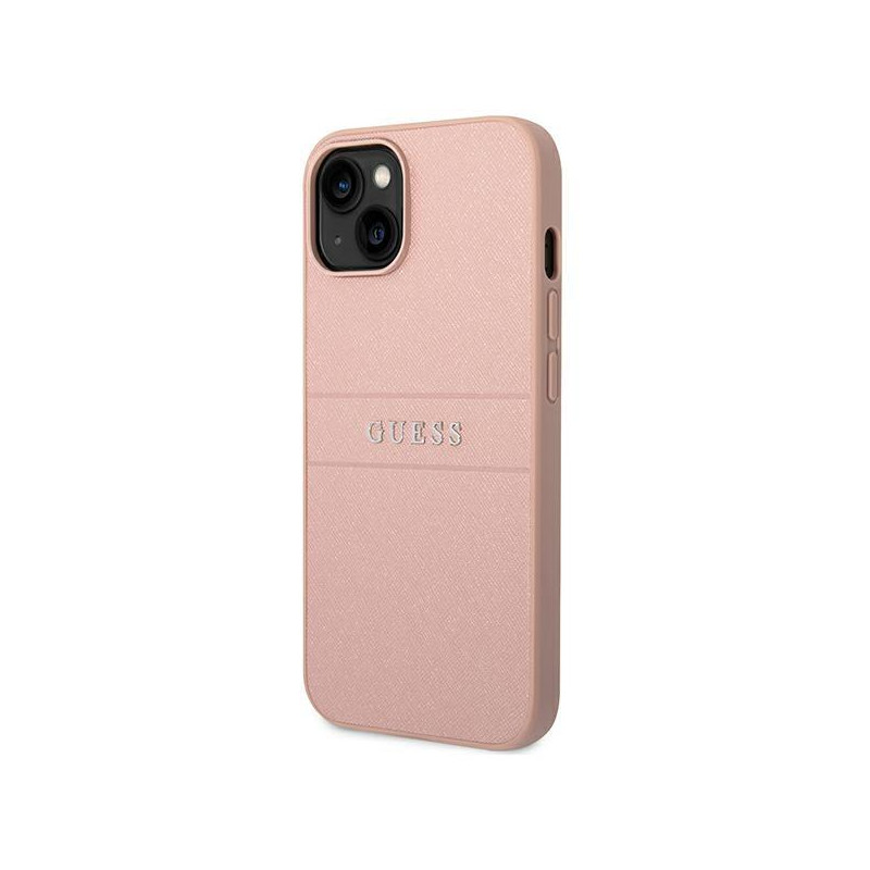 Guess Saffiano Strap dėklas iPhone 14 Plus - rožinis