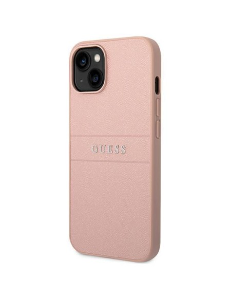 Guess Saffiano Strap dėklas iPhone 14 Plus - rožinis Guess Saffiano Strap dėklas iPhone 14 Plus - rožinis