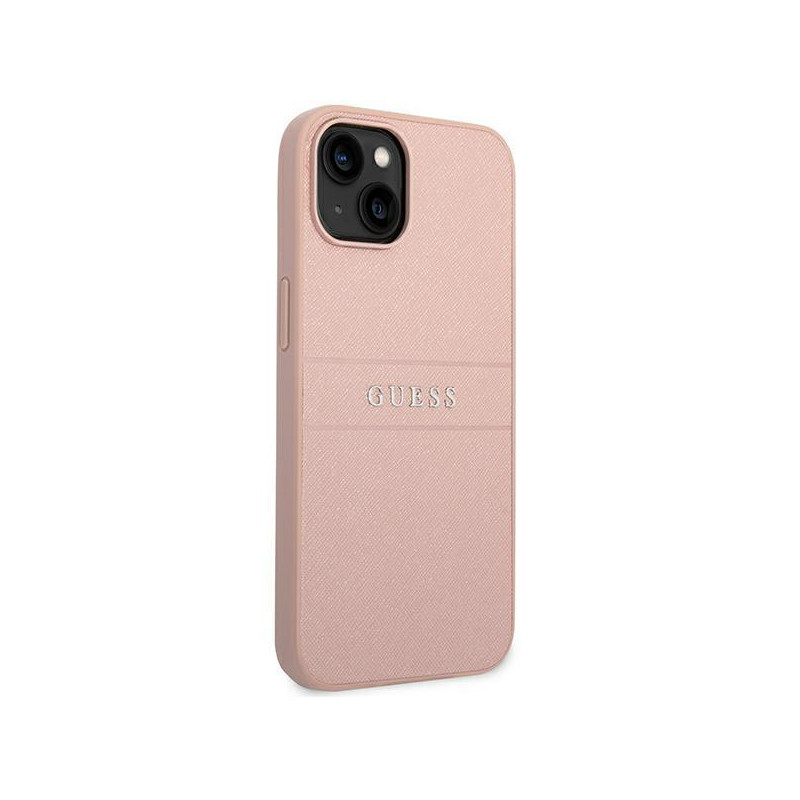 Guess Saffiano Strap dėklas iPhone 14 Plus - rožinis