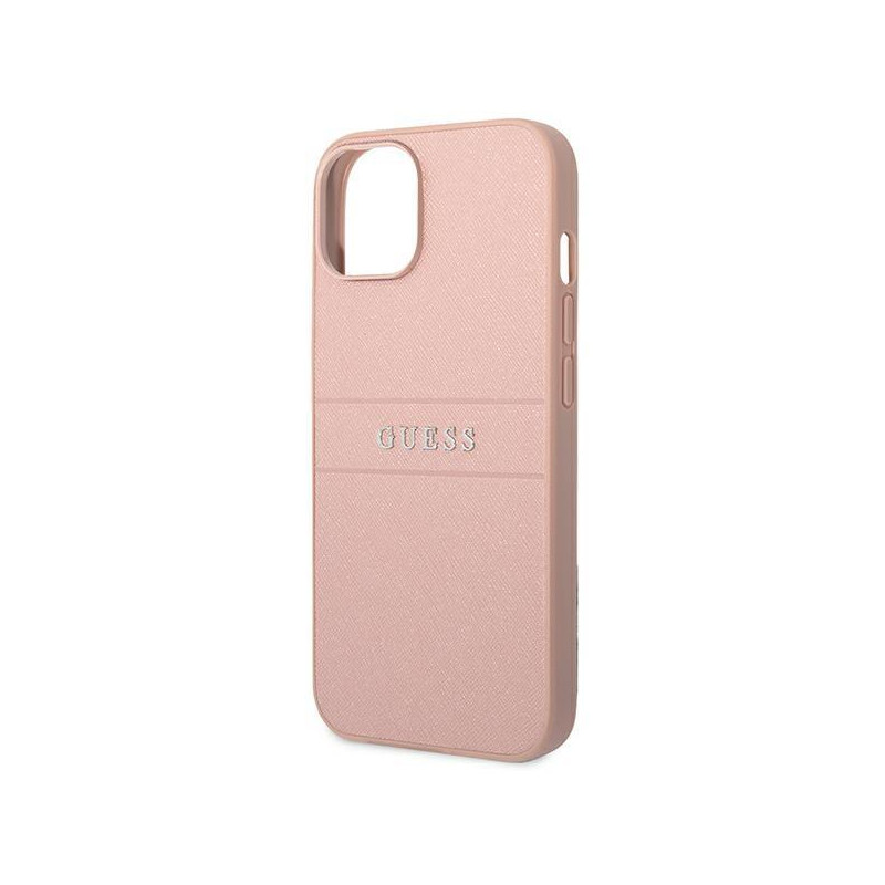 Guess Saffiano Strap dėklas iPhone 14 Plus - rožinis