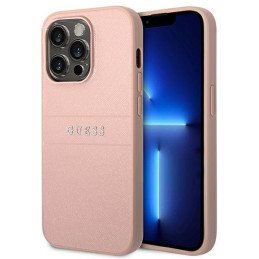 Guess Saffiano Strap dėklas iPhone 14 Pro - rožinis