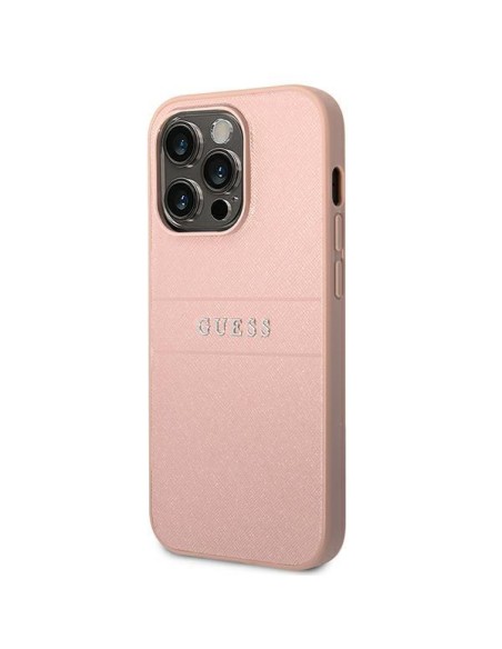 Guess Saffiano Strap dėklas iPhone 14 Pro - rožinis Guess Saffiano Strap dėklas iPhone 14 Pro - rožinis
