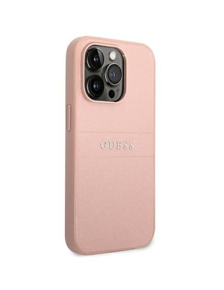 Guess Saffiano Strap dėklas iPhone 14 Pro - rožinis Guess Saffiano Strap dėklas iPhone 14 Pro - rožinis