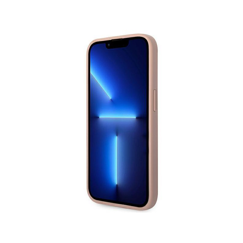 Guess Saffiano Strap dėklas iPhone 14 Pro - rožinis