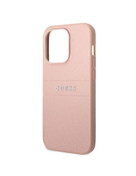 Guess Saffiano Strap dėklas iPhone 14 Pro - rožinis Guess Saffiano Strap dėklas iPhone 14 Pro - rožinis