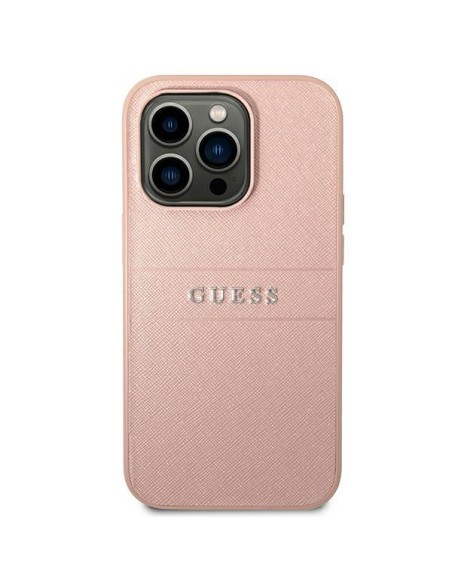 Guess Saffiano Strap dėklas, skirtas iPhone 14 Pro Max - rožinis