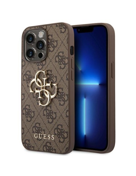 Guess 4G Big Metal Logo dėklas, skirtas iPhone 14 Pro - rudas Guess 4G Big Metal Logo dėklas, skirtas iPhone 14 Pro - rudas