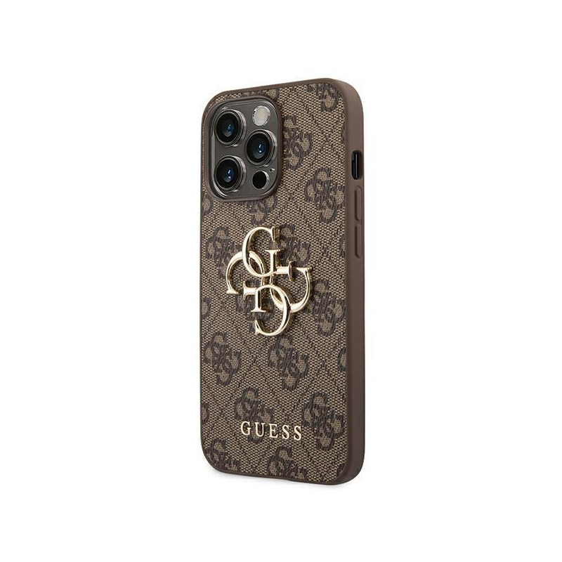 Guess 4G Big Metal Logo dėklas, skirtas iPhone 14 Pro - rudas