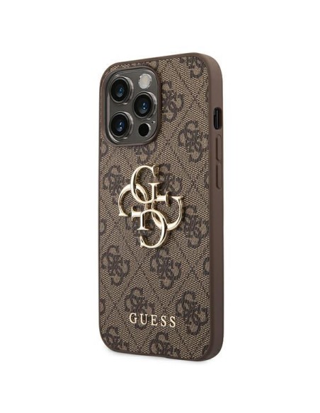 Guess 4G Big Metal Logo dėklas, skirtas iPhone 14 Pro - rudas Guess 4G Big Metal Logo dėklas, skirtas iPhone 14 Pro - rudas