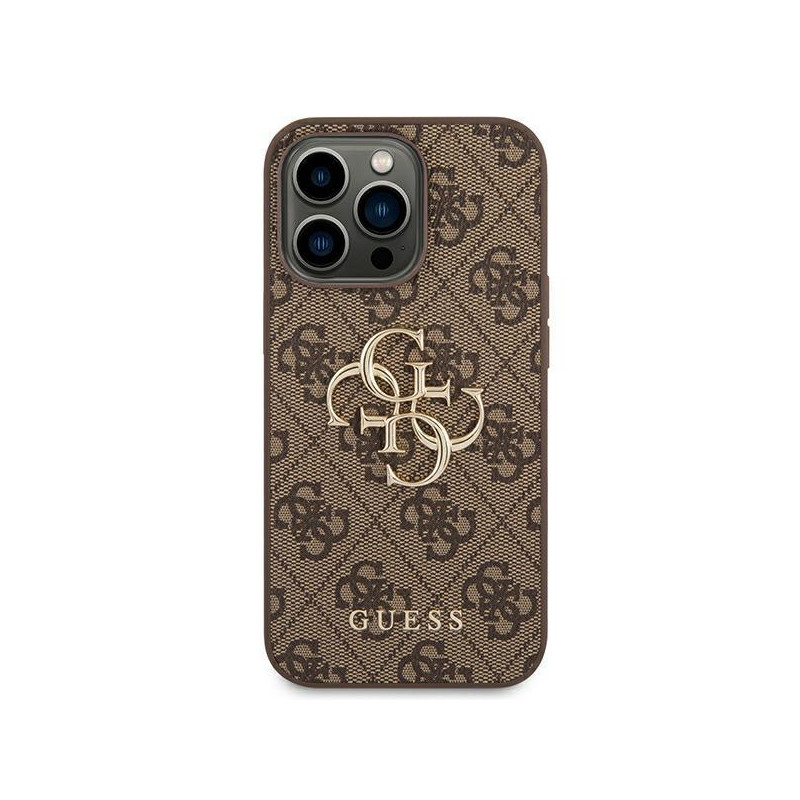 Guess 4G Big Metal Logo dėklas, skirtas iPhone 14 Pro - rudas