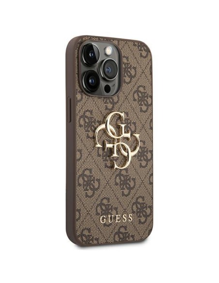 Guess 4G Big Metal Logo dėklas, skirtas iPhone 14 Pro - rudas Guess 4G Big Metal Logo dėklas, skirtas iPhone 14 Pro - rudas