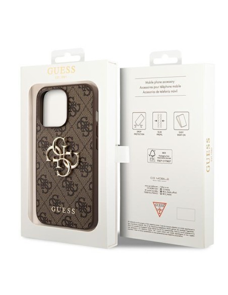 Guess 4G Big Metal Logo dėklas, skirtas iPhone 14 Pro - rudas Guess 4G Big Metal Logo dėklas, skirtas iPhone 14 Pro - rudas