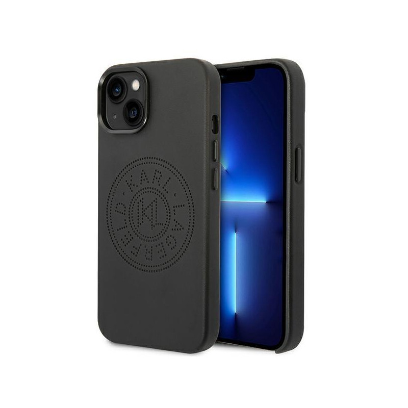 Karl Lagerfeld odinis perforuotas logotipo dėklas iPhone 14 Plus - juodas Karl Lagerfeld odinis perforuotas logotipo dėklas iPhone 14 Plus - juodas