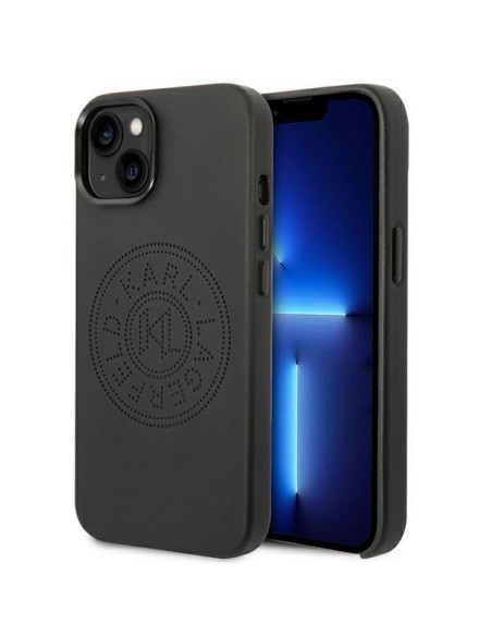 Karl Lagerfeld odinis perforuotas logotipo dėklas iPhone 14 Plus - juodas