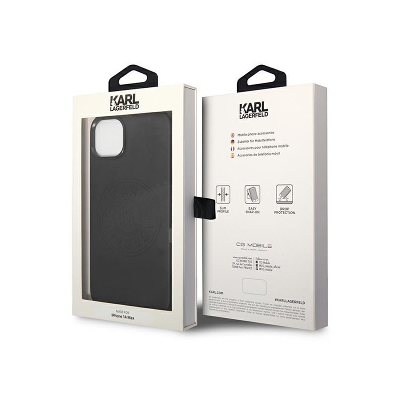 Karl Lagerfeld odinis perforuotas logotipo dėklas iPhone 14 Plus - juodas