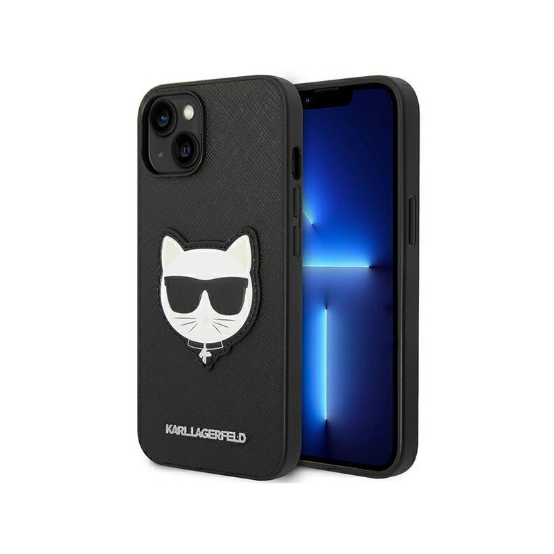 Karl Lagerfeld Saffiano Choupette Head Patch dėklas iPhone 14 Plus - juodas Karl Lagerfeld Saffiano Choupette Head Patch dėklas iPhone 14 Plus - juodas