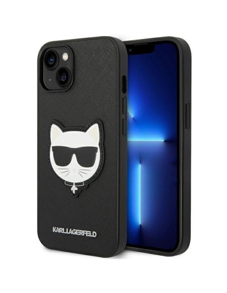 Karl Lagerfeld Saffiano Choupette Head Patch dėklas iPhone 14 Plus - juodas Karl Lagerfeld Saffiano Choupette Head Patch dėklas iPhone 14 Plus - juodas