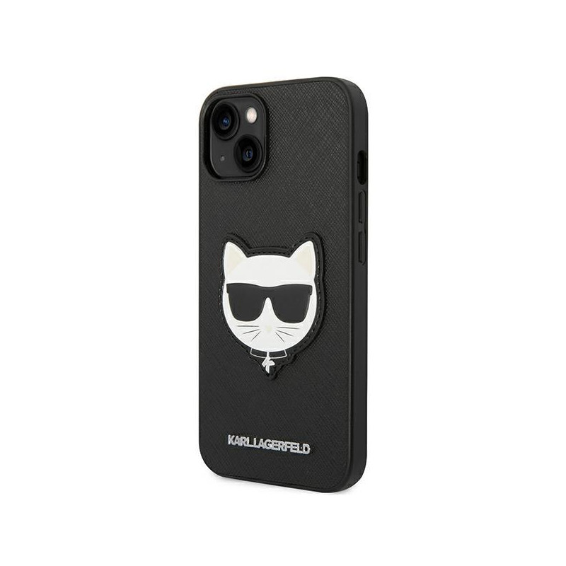 Karl Lagerfeld Saffiano Choupette Head Patch dėklas iPhone 14 Plus - juodas