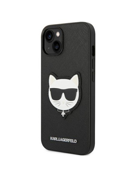 Karl Lagerfeld Saffiano Choupette Head Patch dėklas iPhone 14 Plus - juodas Karl Lagerfeld Saffiano Choupette Head Patch dėklas iPhone 14 Plus - juodas