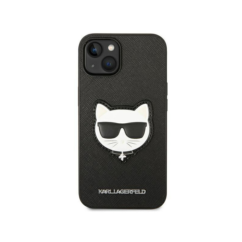 Karl Lagerfeld Saffiano Choupette Head Patch dėklas iPhone 14 Plus - juodas