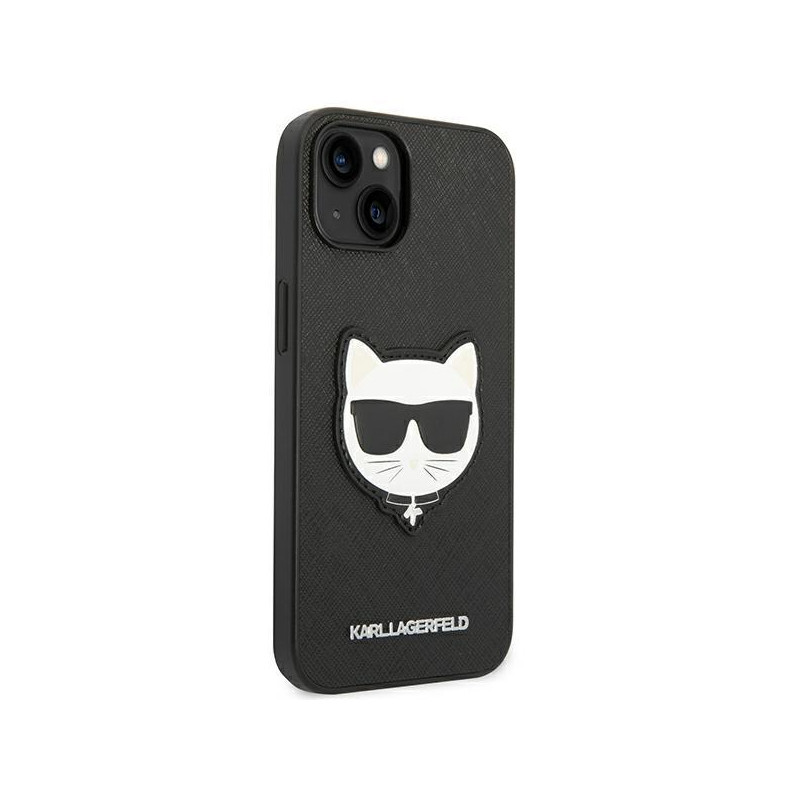 Karl Lagerfeld Saffiano Choupette Head Patch dėklas iPhone 14 Plus - juodas