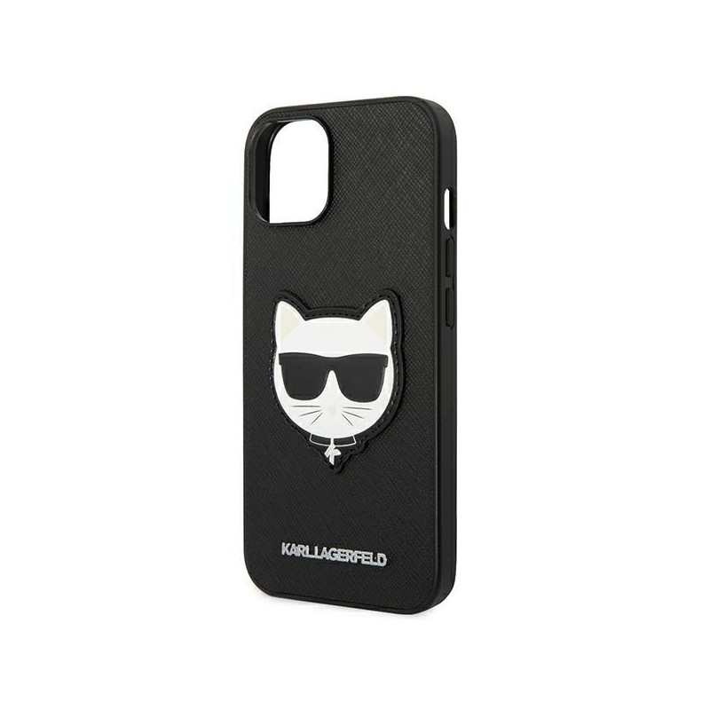 Karl Lagerfeld Saffiano Choupette Head Patch dėklas iPhone 14 Plus - juodas