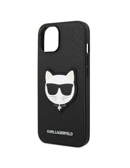 Karl Lagerfeld Saffiano Choupette Head Patch dėklas iPhone 14 Plus - juodas Karl Lagerfeld Saffiano Choupette Head Patch dėklas iPhone 14 Plus - juodas