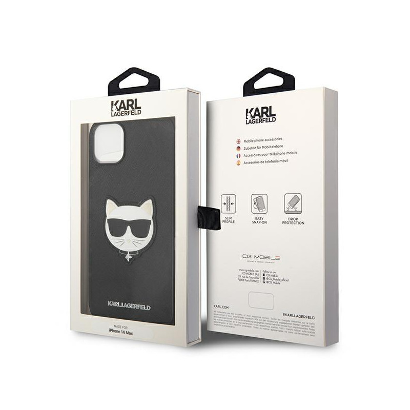 Karl Lagerfeld Saffiano Choupette Head Patch dėklas iPhone 14 Plus - juodas